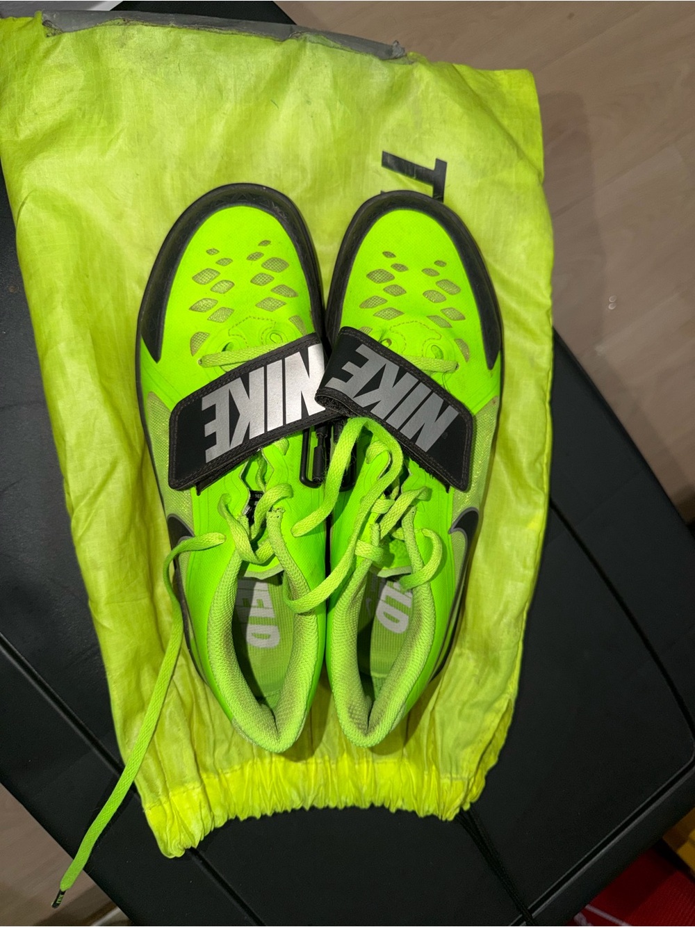 Nike Neon Yellow-Green Track Spikes with Black Strap